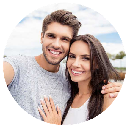 Happy couple smiling healthy teeth