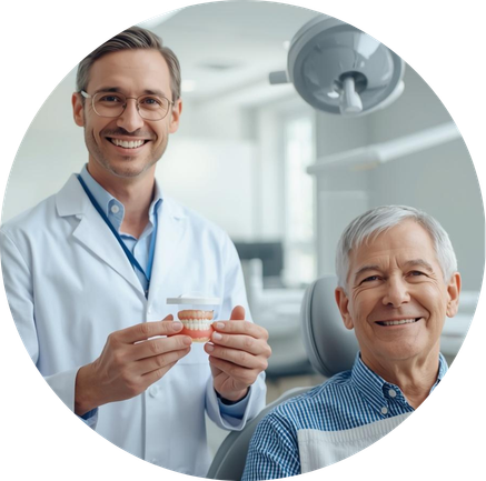 Dentist with senior patient consultation