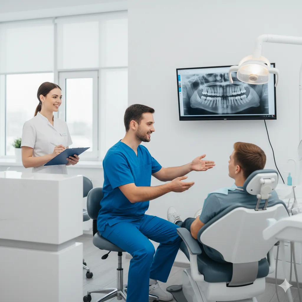 Dentist consulting patient in clinic Family Dental Center of Connecticut